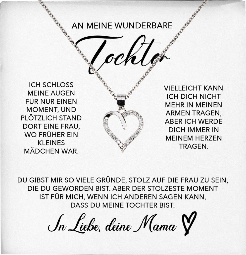 22Feels Tochter Geschenk von Mama Herz Halskette mit Karte Mädchen Frauen Geburtstag Weihnachten Firmung Konfirmation etc. (Damen Mädchen Silber ...