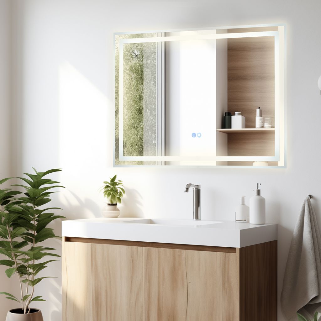 LED Badezimmerspiegel – 61×81 Cm, Anti-Beschlag, 3 Farbtemperaturen, Dimmbar, Mit Hintergrundbeleuchtung