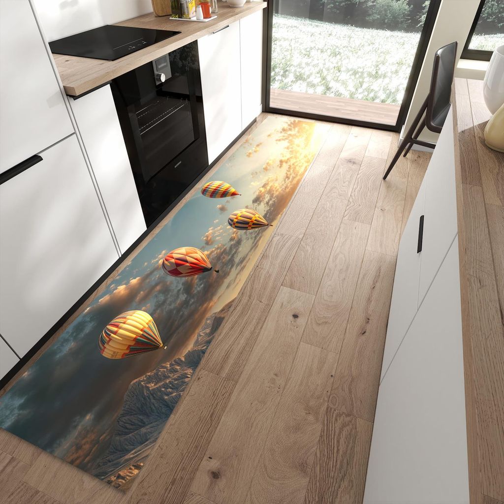 Küchenteppich 60x300cm rutschfest & abwischbar PVC Läufer - Landschaft mit Ballons