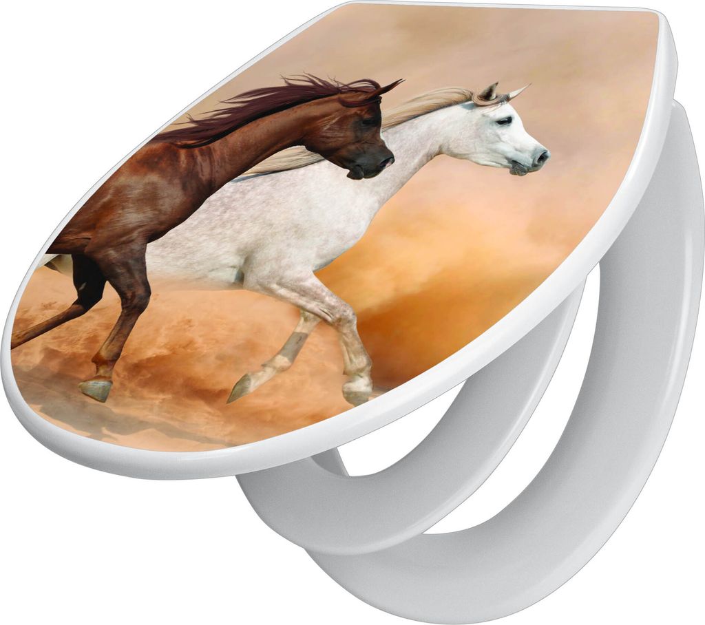 banjado Familien WC Sitz mit Absenkautomatik 37x44,5x5cm -Wilde Pferde - Klodeckel/Klobrille mit kindersitz aus hochwertigem Polypropylen - univers...