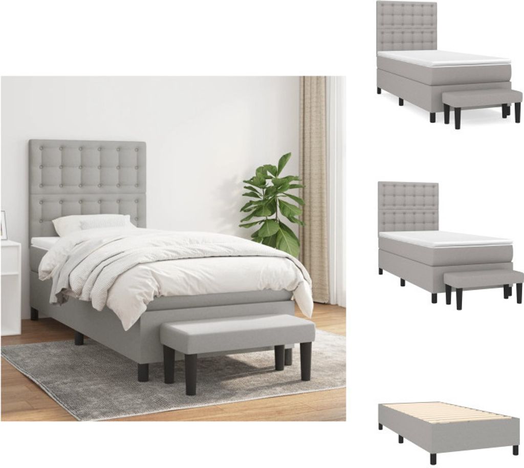 vidaXL Boxspringbett mit Matratze Hellgrau 80x200 cm Stoff - Betten & Bettgestelle