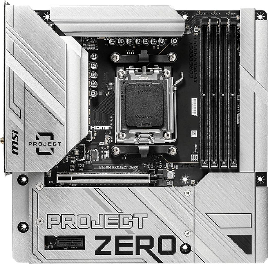 MSI B650M PROJECT ZERO - Motherboard - micro ATX - Socket AM5 - AMD B650 Chipsatz - USB 3.2 Gen 1, USB 3.2 Gen 2, USB-C 3.2 Gen2, USB-C 3.2 Gen 2x2...