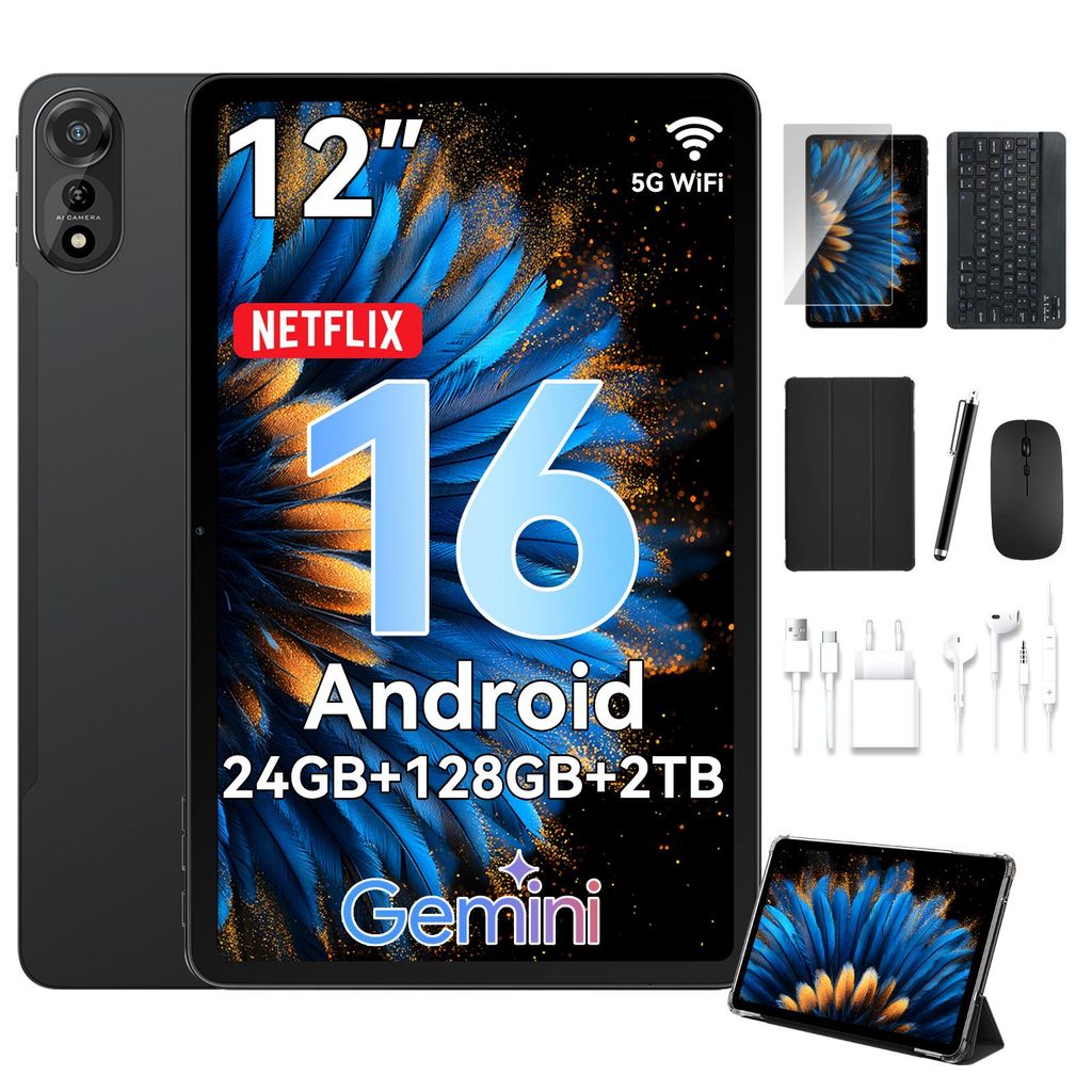 N90 12" Android 16 2K Display 4G LTE 128GB Set Tablet, Produktbild 