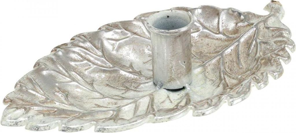 Silberner Vintage Stabkerzenhalter Blatt 22x13,5cm Metall