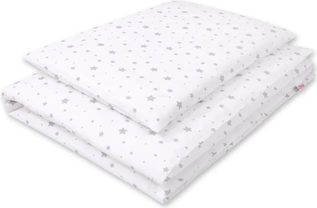 Parure de lit 120x90 pur coton respirant - Motif étoiles grises et blanc
