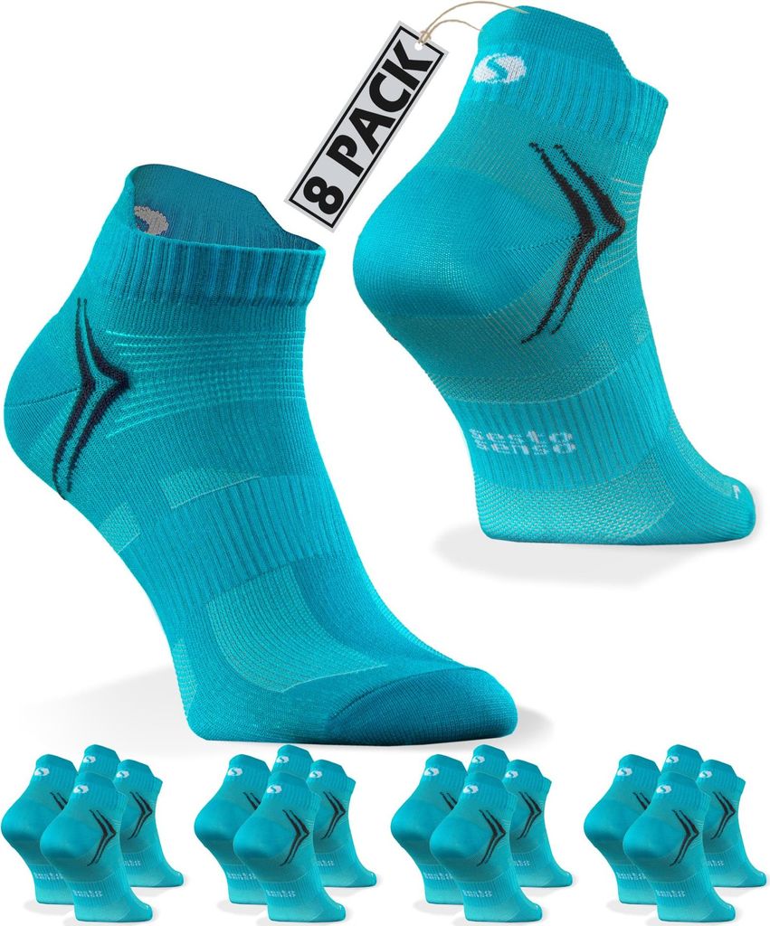 Sesto Senso Sportsocken Quarter Unisex Zum Laufen Türkis Größe 43-46 - 8er-Pack