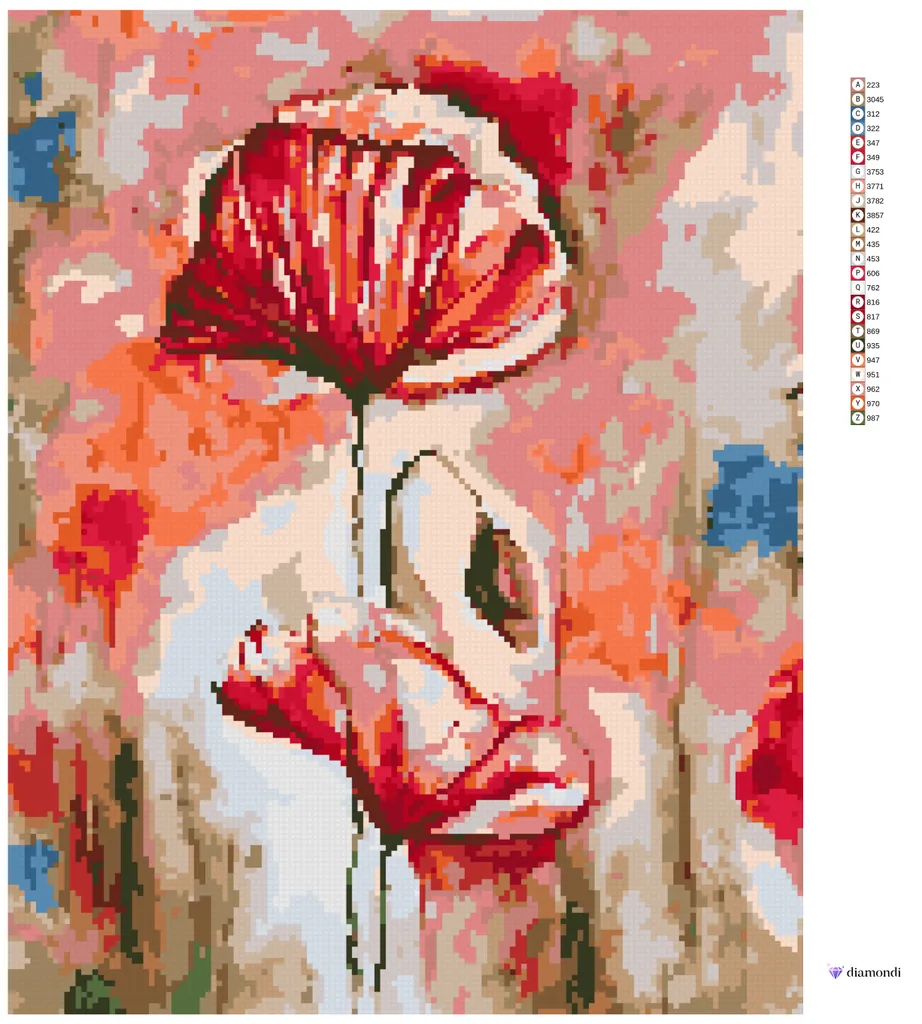 Diamond Painting Fiori Papavero 40x50 Cm, Kit Completo 5D Per Adulti, Tela HD Con Strass E Pinzette
