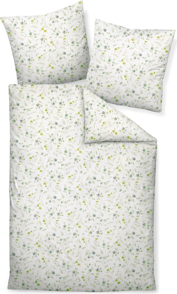 Traumschloss Premium Flanell Bettwäsche - Blumen grün, gelb 135 x 200 cm Blumen, mineralgrün cylongelb