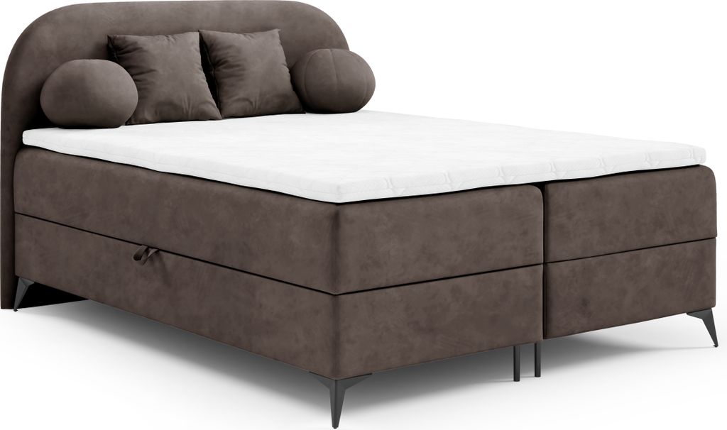 Boxspringbett 160x200 JASMINE von ANTONIO mit Bettkästen und Topper, Doppelbett mit Bonell Federkernmatratze, Härtegrad H4 Samtbezug in Dunkel B...