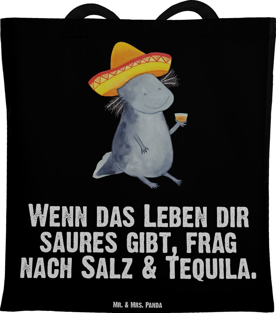 Mr. & Mrs. Panda Tote Bag Axolotl Tequila - Schwarz - Geschenk, Jutebeutel, Urlaub, Shopping Tasche, Beutel, trinken, Laptoptasche, Zitrone, Party,...