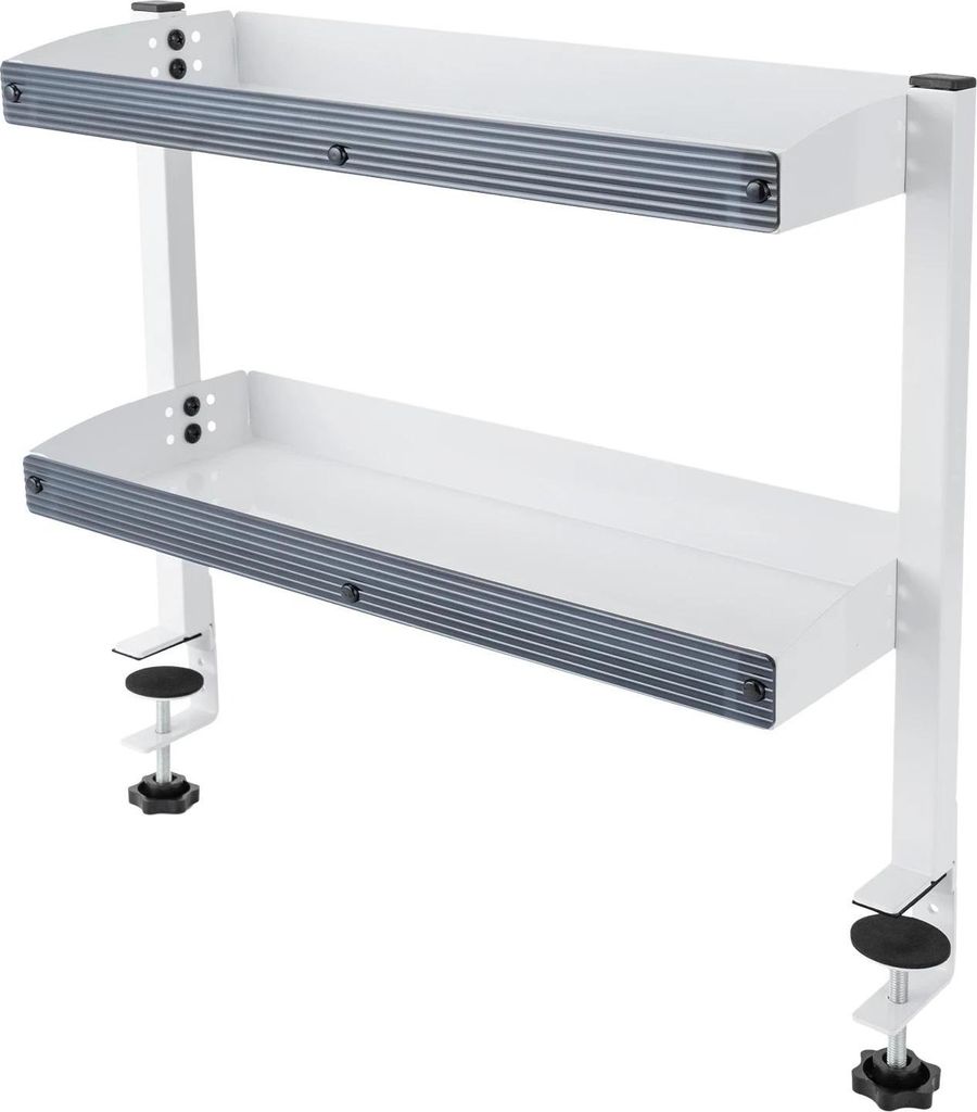 Klemmbares Schreibtischregal - Eckregal - Zwei Ebenen - Für Über-/Unter-Tisch-Montage - Kohlenstoffstahl - Größe L 44×39,3×15,3 cm - Weiß