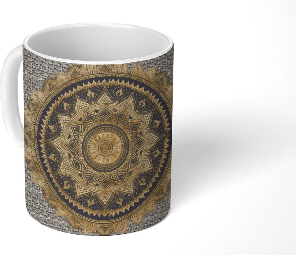 KitchenYeah Tasse Kaffeetasse Kaffeebecher 350 ml Mandala - Blume - Gold - Luxus - Bohème Teetasse - Fototasse - Becher - Keramikbecher - Teebec...