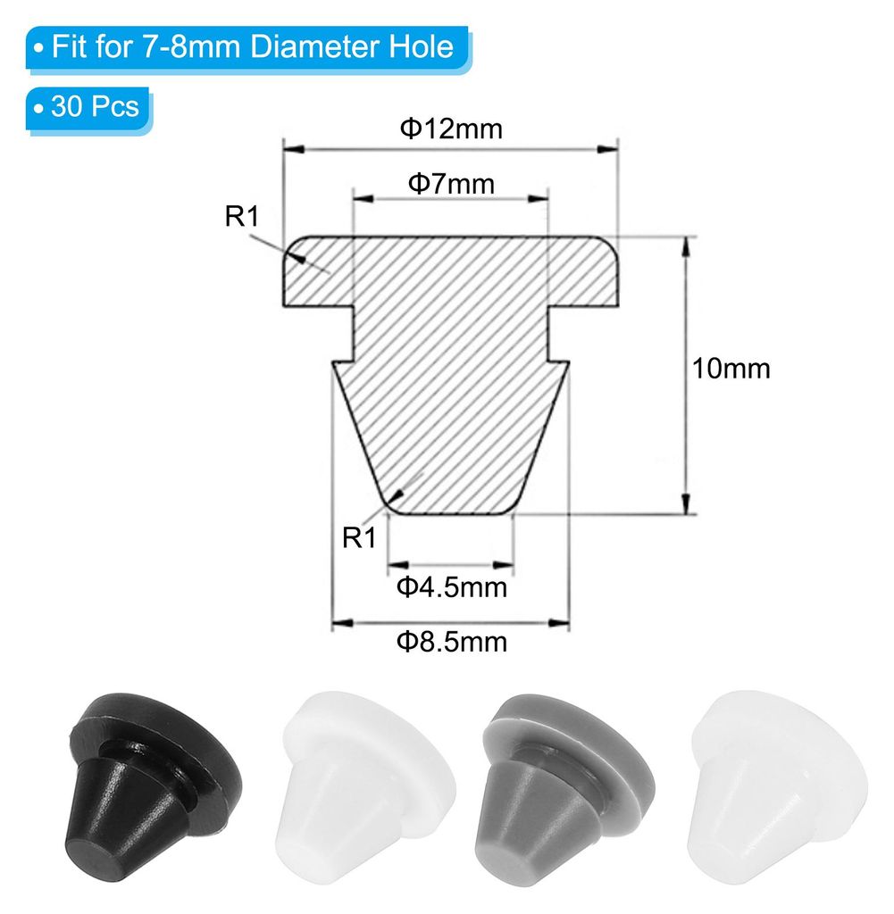 30 Stš¹ck 7mm Durchmesser Silikon Abdeckkappen fš¹r Bohrl?cher, in Riegelform M?bel Lochverschluss Knopf Schutzabdeckung Gummistopfen fš¹r 7m...