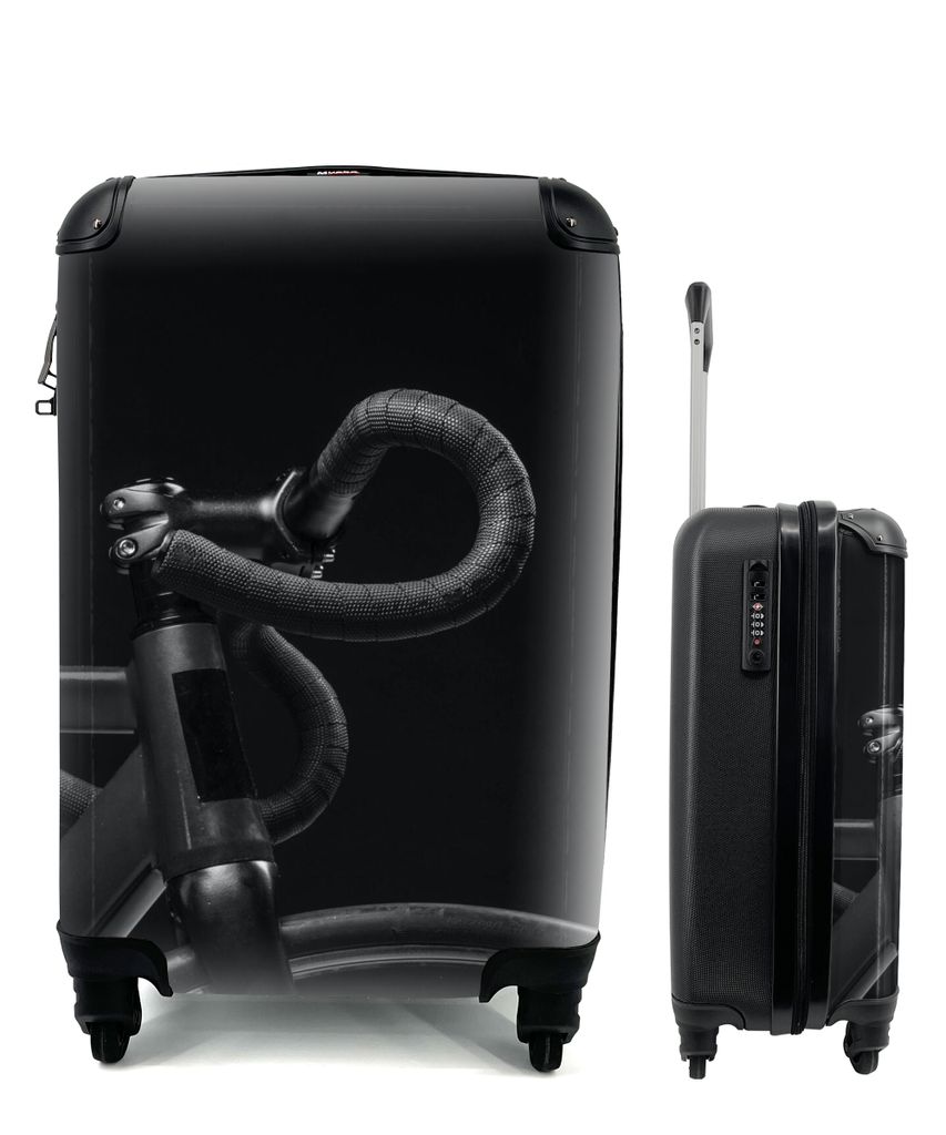 MuchoWow Koffer Handgepäck Trolley Rollkoffer Kleine Reisekoffer mit 4 Rollen - Fahrrad - Lenker - Schwarz - Weiß - Cabin Size < 55x40x23 cm & ...