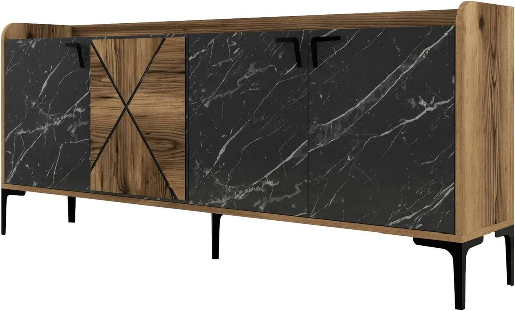 Buffet Fay 180x35x79h cm en Noix Brun avec 2 Étagères de Rangement