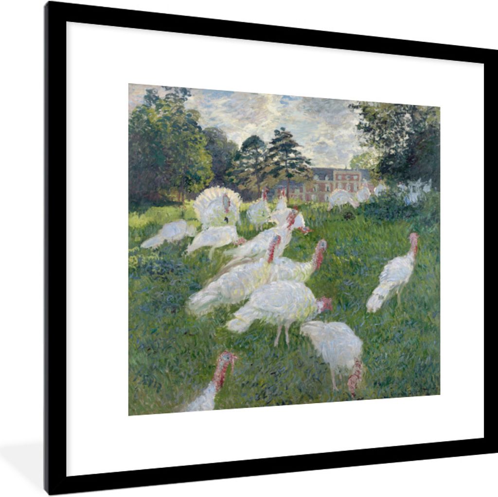 MuchoWow Gerahmtes Poster Die Truthähne - Gemälde von Claude Monet 40x40 cm - Poster mit Schwarzem Bilderrahmen Wandposter Rahmen Foto Bilder -...