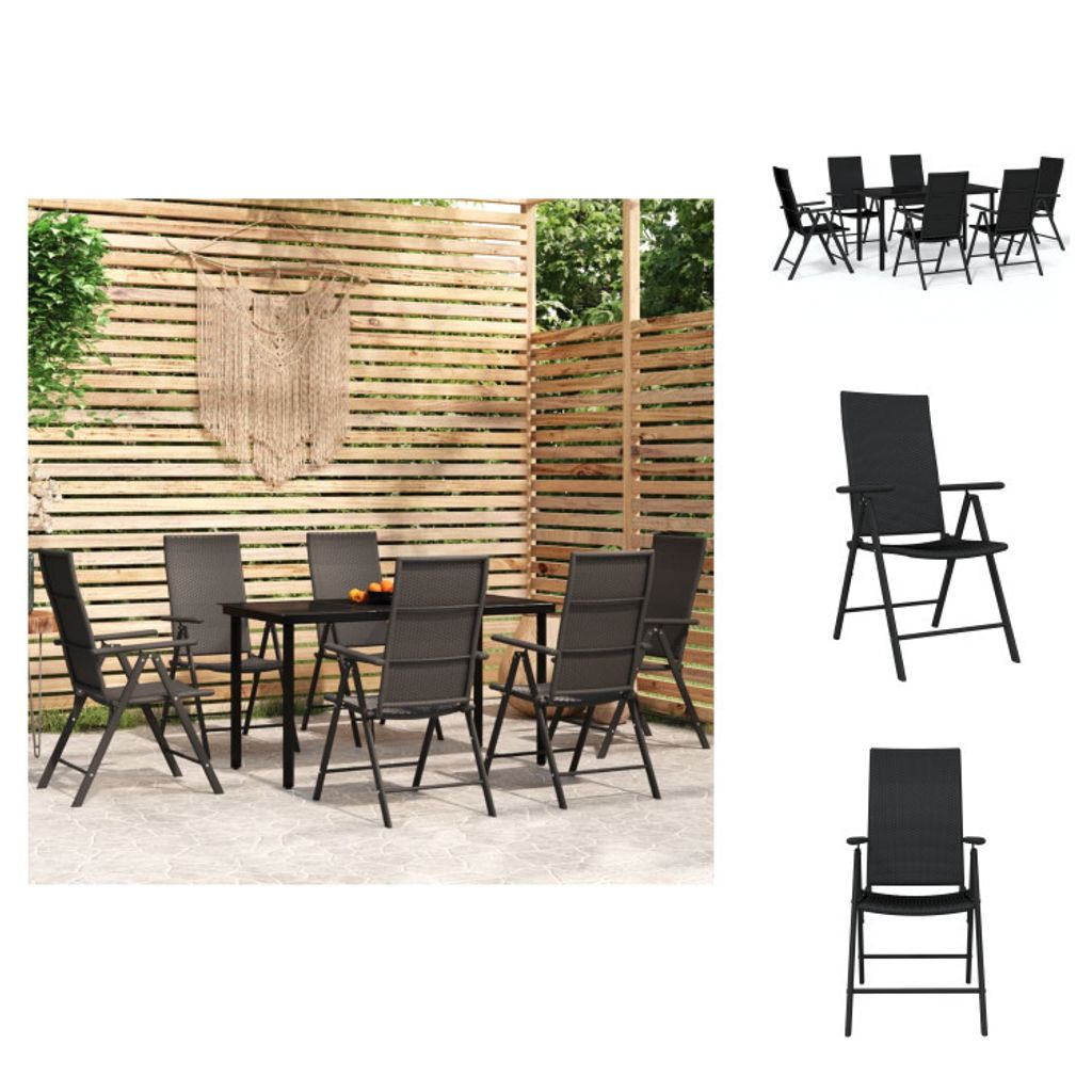 vidaXL 7-tlg. Garten-Essgruppe Schwarz - Gartenmöbel-Sets