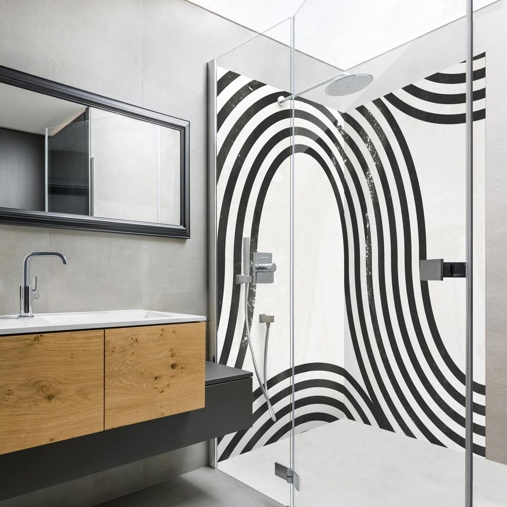 Duschrückwand originell selbstklebend - 0.35 mm Wandpaneel wasserfest Design schwarz weiss Badrückwand fugenlos Smart matt 90x210 cm