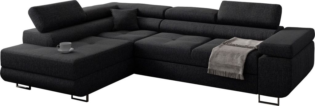 MINIO Polsterecksofa mit Ausklappfunktion und Stauraum MANILA INARI Links | Graphite / Schwarzes
