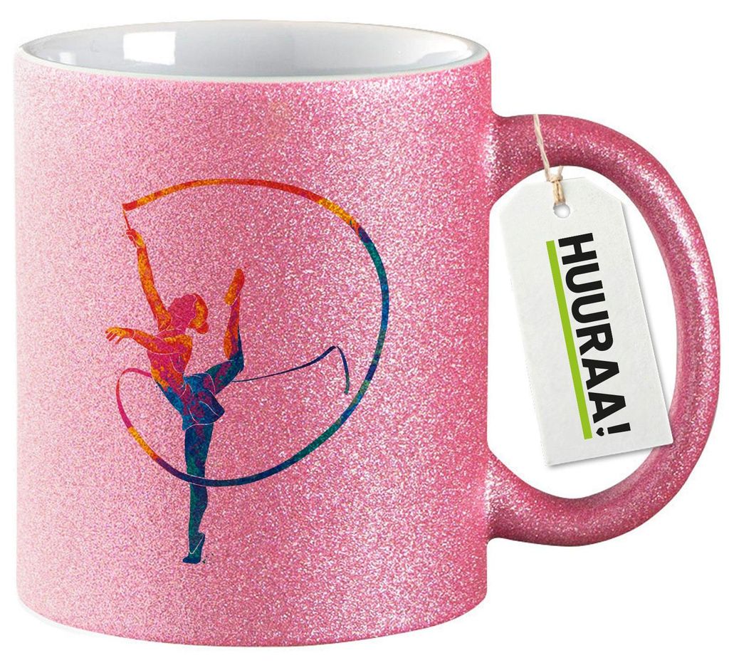 Huuraa Glitzertasse Rhythmische Sportgymnastik Turnen 330ml Pink Keramik Kaffeebecher Geschenkidee