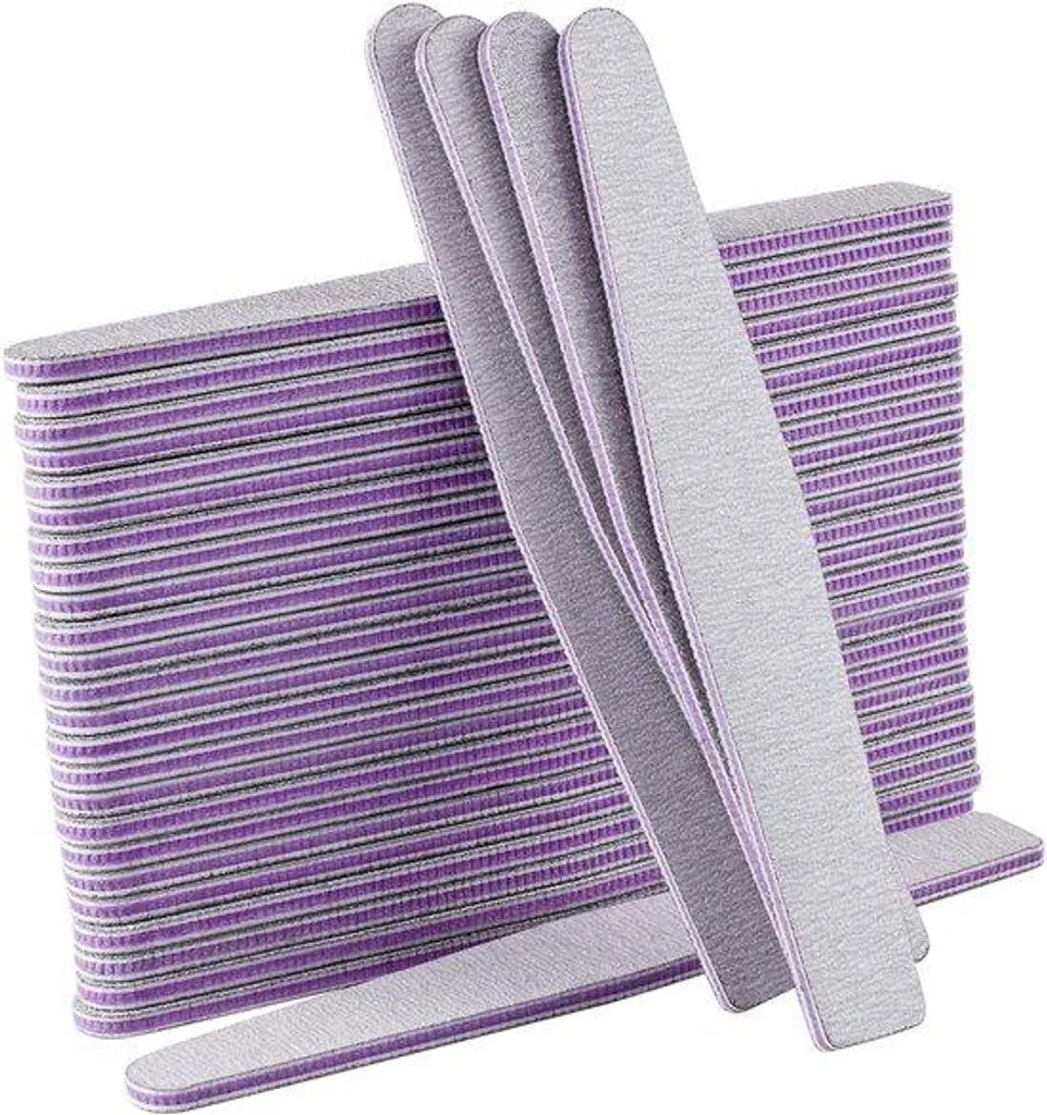 Limes à ongles double face 50 pièces en papier abrasif gris et violet