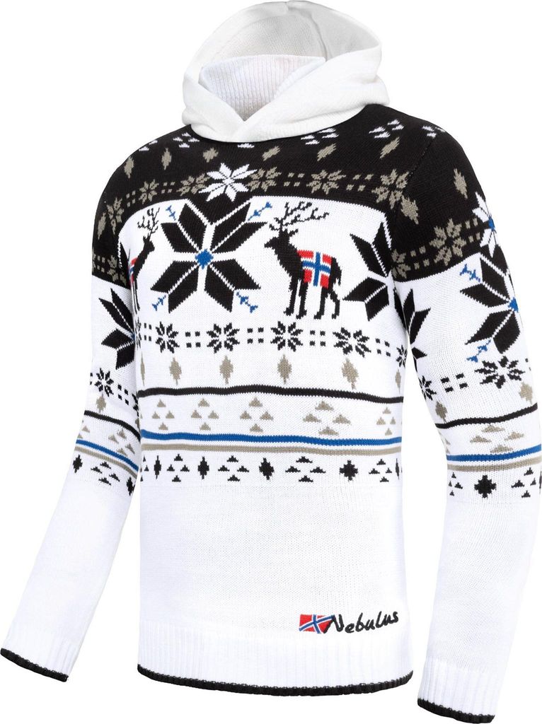 Nebulus Norweger Strick-Hoodie NORJAN Herren, warmer Pullover , praktischer & vielseitiger Kapuzenpullover , P6180 - Herren, weiß-schwarz, L