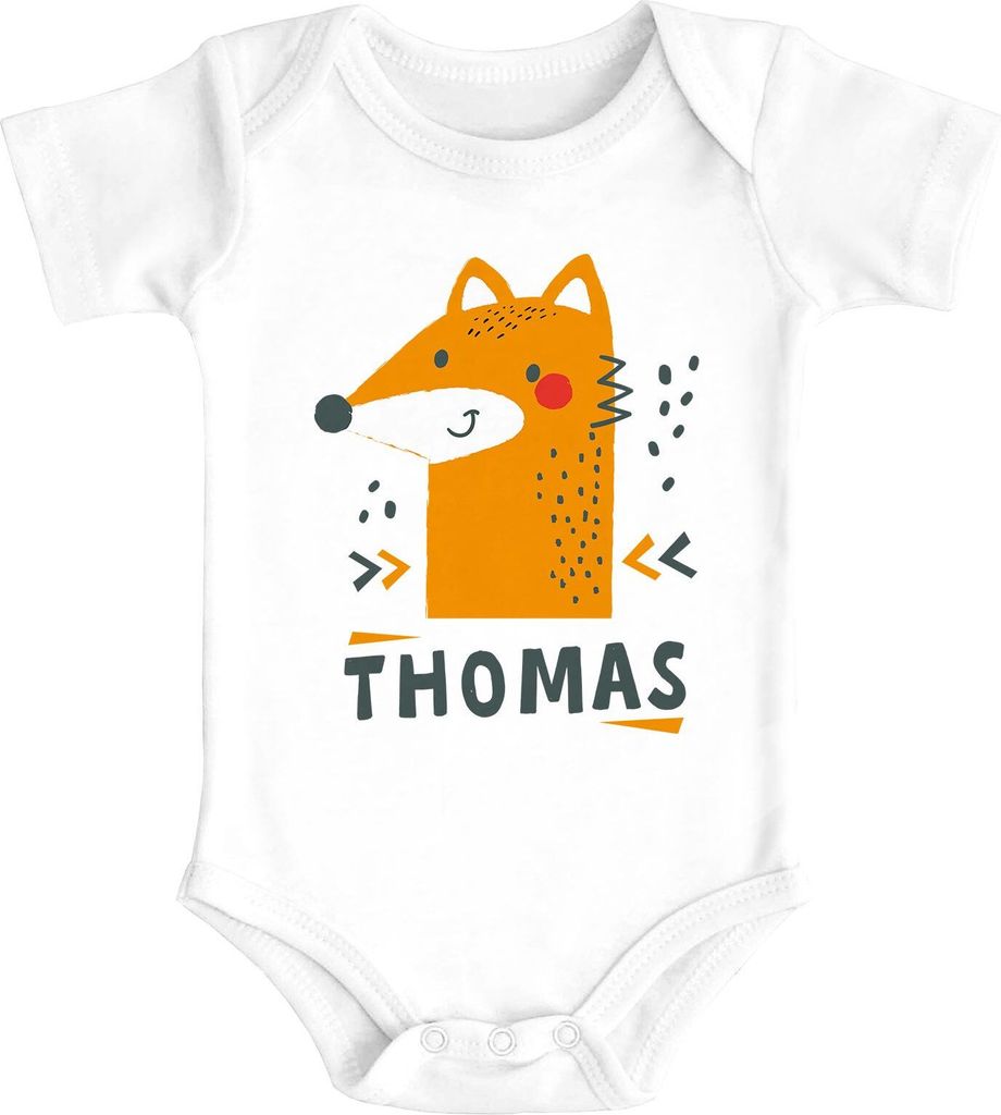Baby Body mit Namen bedrucken lassen Fuchs Fox Tiere Tiermotiv personalisierbar kurzarm Baumwolle SpecialMe weiß 0-3 Monate
