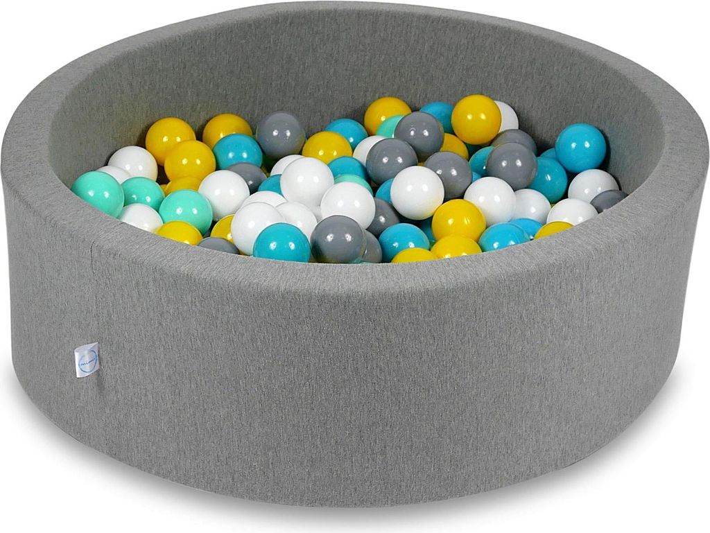 Trockenbecken 90x30cm grau mit 200 Bällen: weiß, grau, türkis, gelb, mint