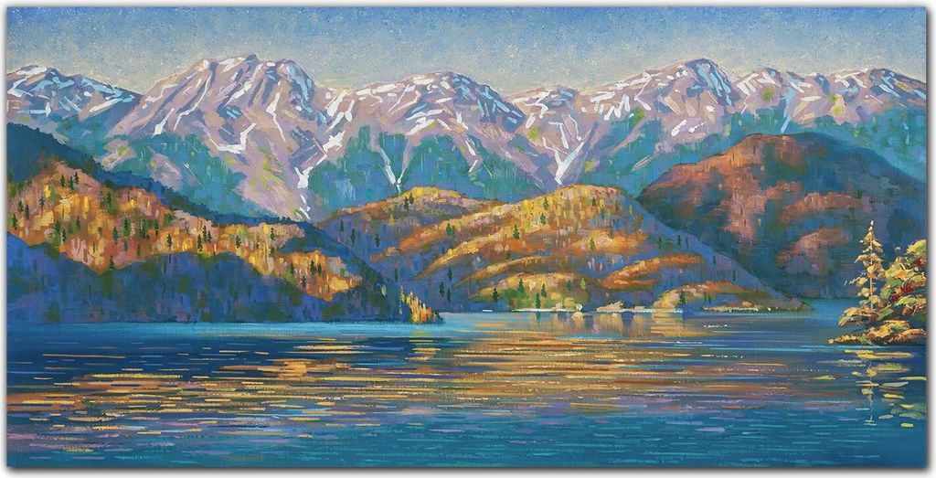 Coloray Küchenrückwand 100x50 Spritzschutz aus Glas - Malerei See Berge Baum