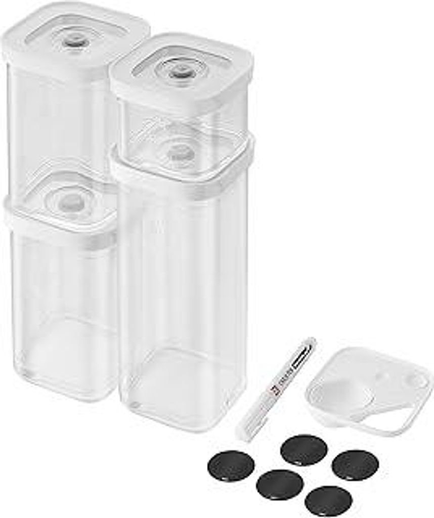 Fresh & Save Cube Set, Größe S, 6-teiliges Aufbewahrungsset mit.4 Vorratsboxen, Messlöffel, NFC-Etiketten, Kreidestift