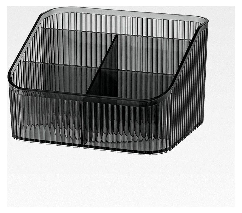 Kosmetik Organizer mit 5 Fächern, Acryl Aufbewahrung für Schminkutensilien, Organizer für Pinsel, Eyeliner, Lippenstift und Hautpflege (Schwarz L)