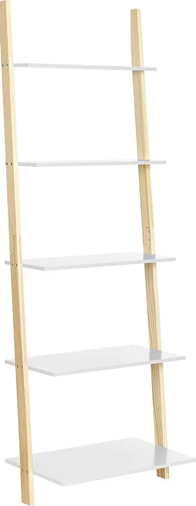 Bibliothèque échelle design 5 tablettes en bois blanc et bois clair