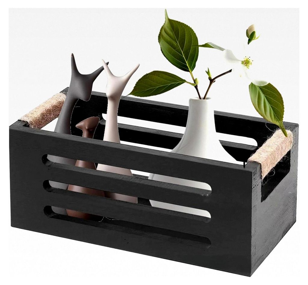 Schwarzer Toilettenpapierkorb, WC-Organizer, Aufbewahrungsbox für das Badezimmer, Box mit Griff, Holztablett für Badzubehör, Organisationsdekor