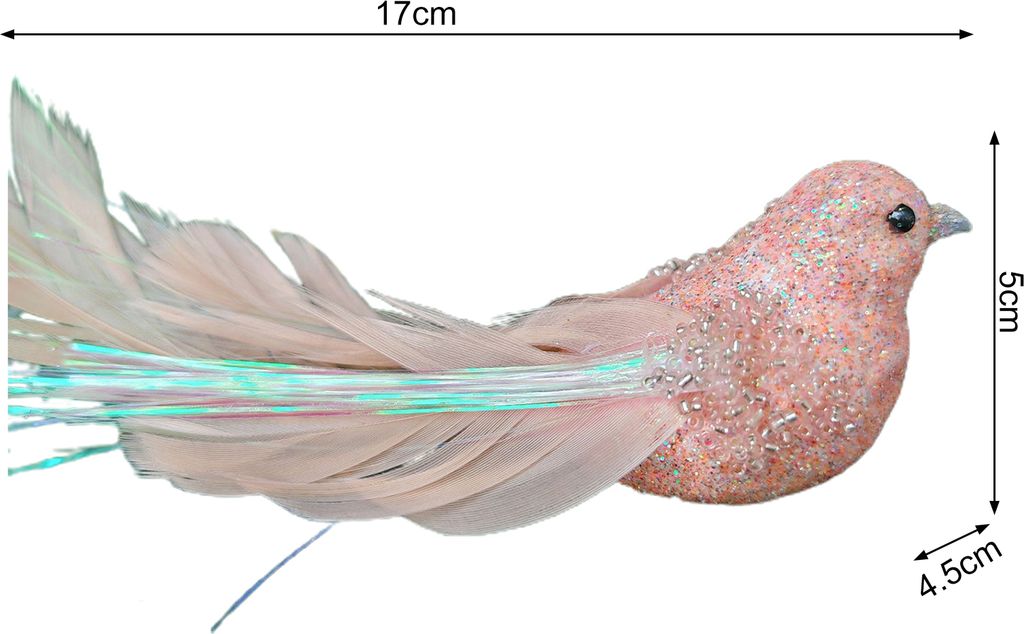 Glitzer-Feder-Vogel-Ornament, funkelndes Design mit Clip, Weihnachtsbaum-Dekoration, festlicher Charme für Zuhause