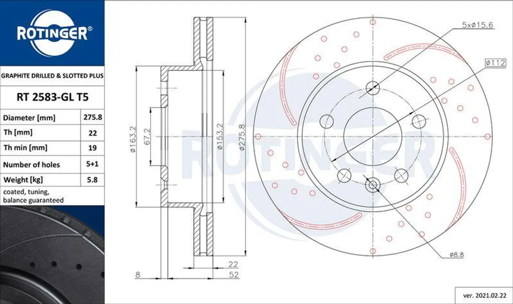 Disque de frein avant ventilé compatible avec Classe V et Vito