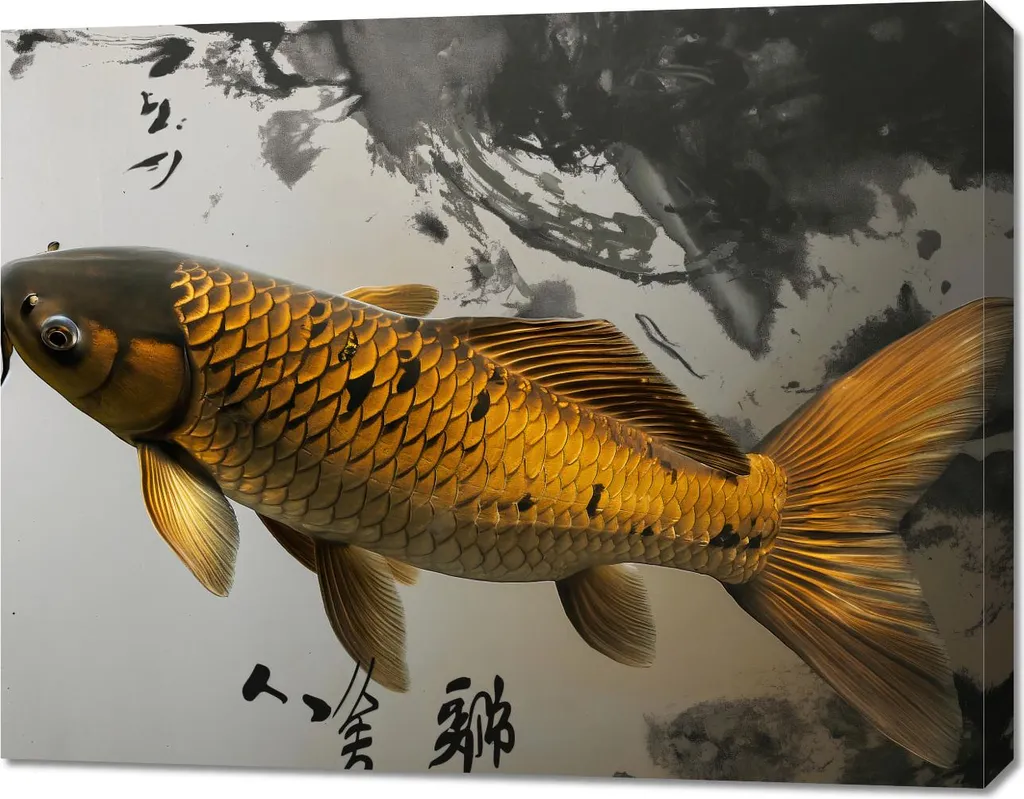Cadre Mural Déco Poisson Koi 90x70 cm - Toile Artistique Ambiance Feng Shui