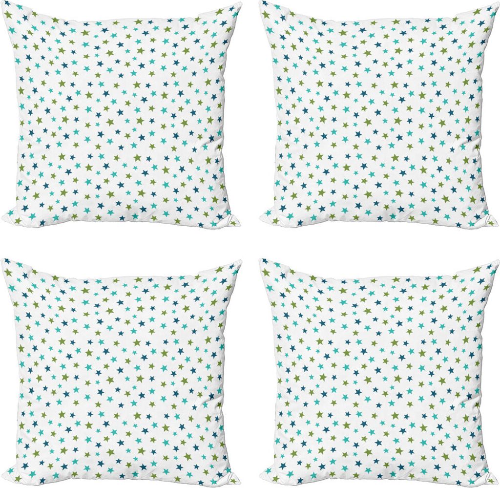 ABAKUHAUS Star Kissenbezug Set (4 Stück), Simplistic Sky Object Pattern, Moderner Doppelseitiger Digitaldruck, 40 cm x 40 cm, weiß Multicolor