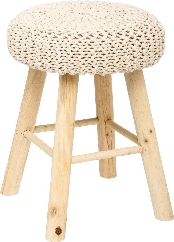 Tabouret rétro rembourré crème 43x32 cm - Assise vintage confortable