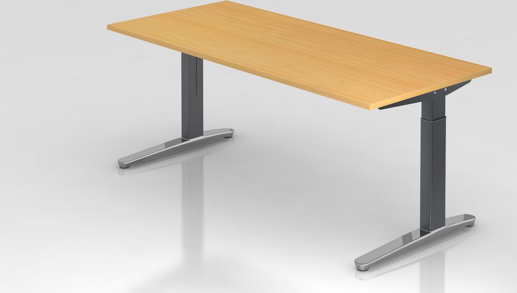 Schreibtisch Mika | Buche | Graues Gestell poliert | BxT 180x80cm | Arbeitshöhe 65-85cm | höhenjustierbar, 1cm Raster | C-Fuß-Gestell | Rechteck...