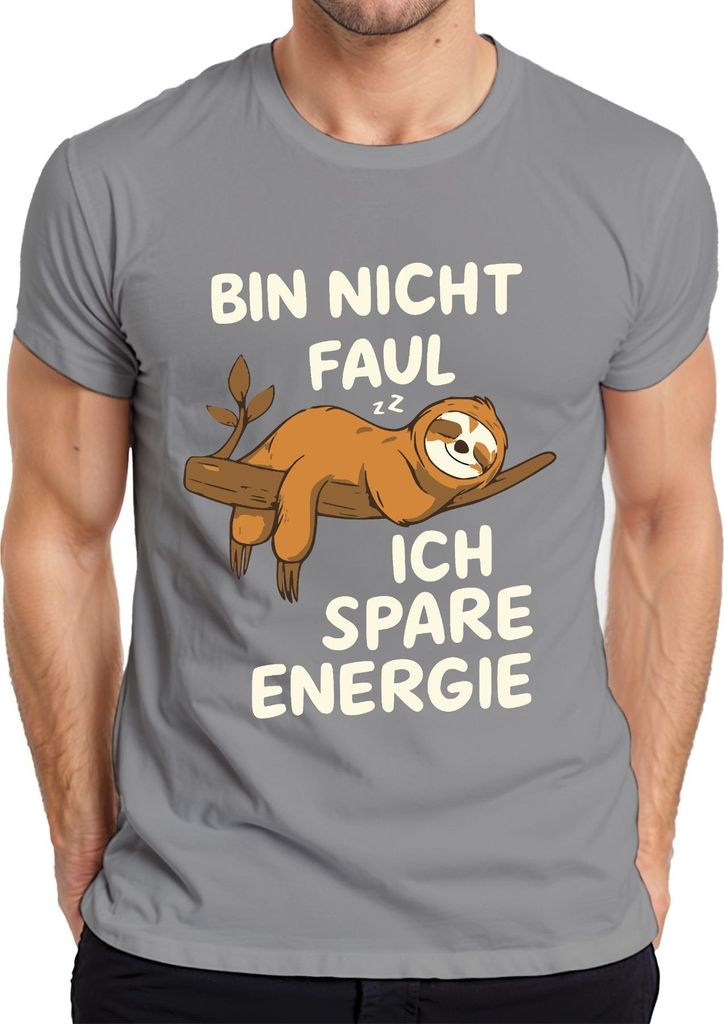 Bin nicht faul ich spare Energie Faultier Lustig Spruch Geschenk Herren T-Shirt, Grau, L