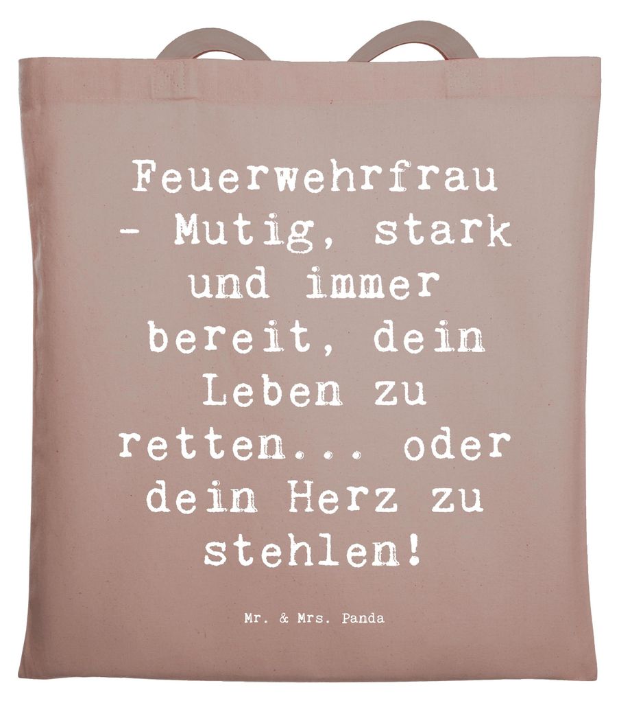 Mr. & Mrs. Panda Tote Bag Spruch Feuerwehrfrau Heldin - Braun Pastell - Geschenk, Tapferkeit, Berufsliebe, Tasche, Berufsprodukte, Einkaufstasche, ...