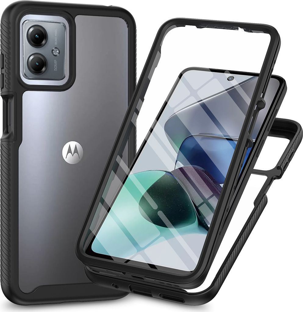 Moto G14 Hülle, Bumper mit Eingebautem Displayschutz Komplettschutz Schutzhülle für Motorola Moto G14 Schwarz