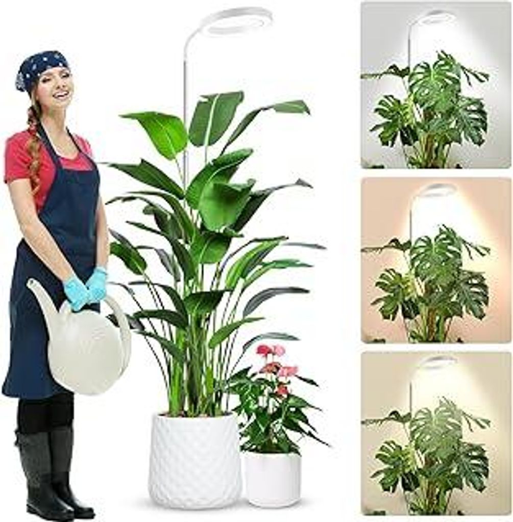 wolezek Pflanzenlampe LED Vollspektrum, 80 LEDs 6500K Grow Light, 160cm Großes Grow Lampe, 3 Farben Pflanzenlicht mit 360° Schwanenhals, 6/12/16H...