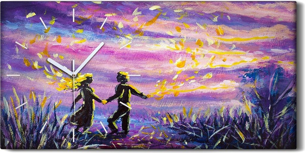 Wandbild Leinwand Bilder mit Uhr 60x30 Abstrakte Männer und Frauen tanzen - weiße Hände