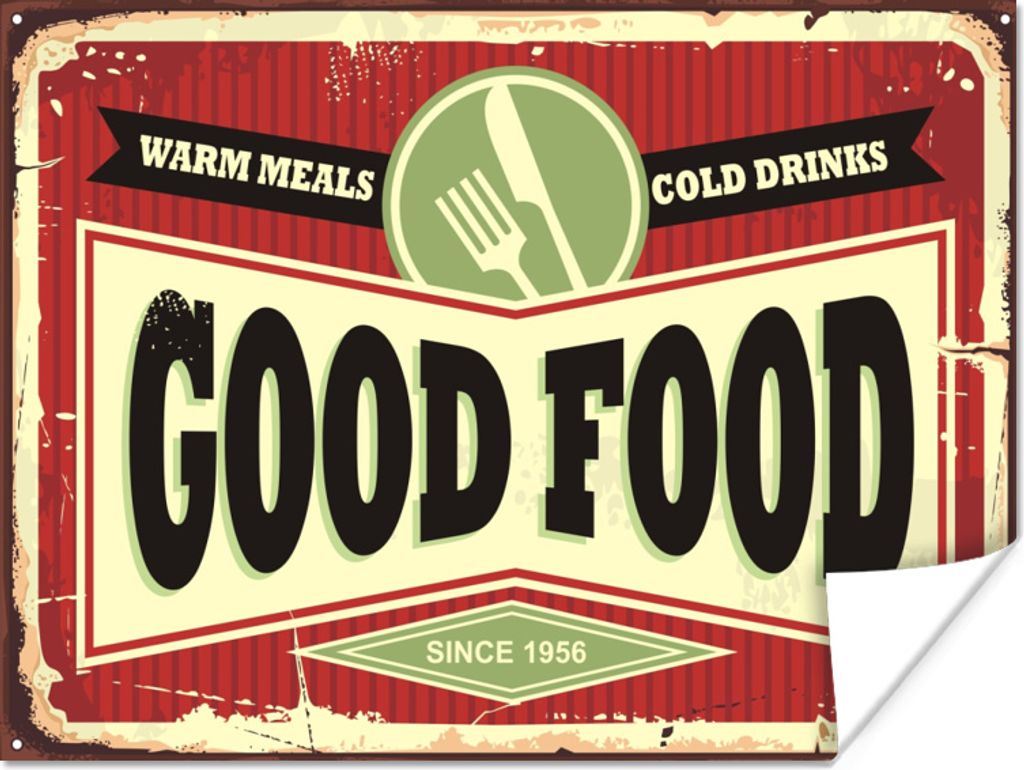 MuchoWow Poster Essen - Jahrgang - Restaurant - Zeichnung 160x120 cm - Foto Plakat