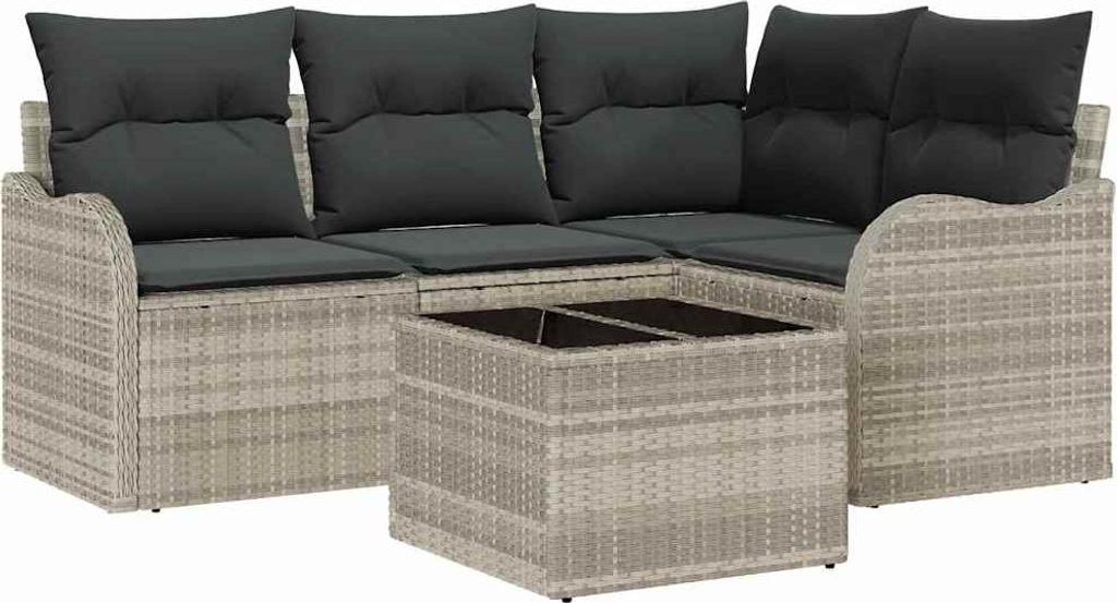 Gartensofa-set mit Speicher 5 pcs Grau Poly-Rattan