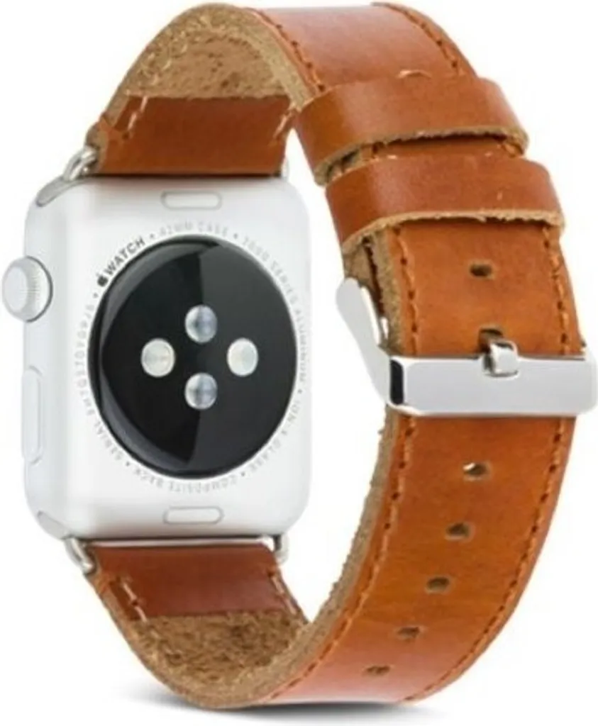 Bracelet élégant pour montre connectée 42-49mm cuir brun et argent
