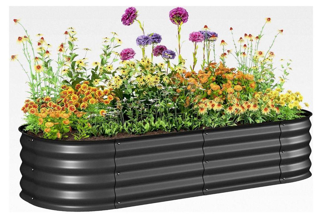 Hochbeet aus Metall, Pflanzkasten, Gemüsebeet, DIY Blumenkasten mit offenem Boden, Kräuterbeet für Garten und Balkon, Dunkelgrau 150 x 62 x 30 cm