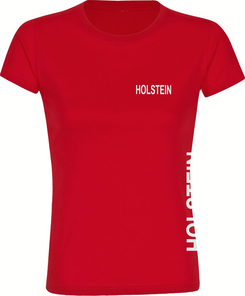 multifanshop Damen T-Shirt - Holstein - Brust & Seite, rot, Größe XL