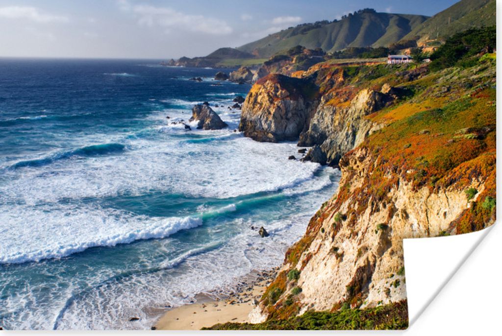 MuchoWow Poster Der Pazifische Ozean und die Santa Lucia Range entlang der Küste in Big Sur Amerika 120x80 cm - Bilder